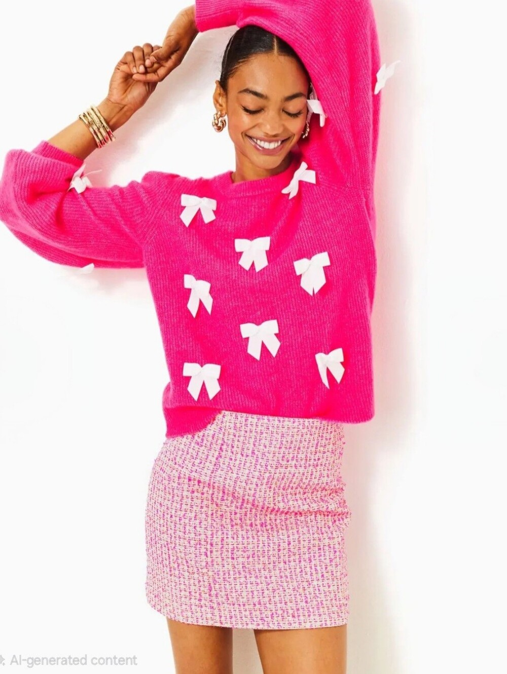 Lilly Pulitzer Zarie Sweater, Bright Pink With Light Pink Bows